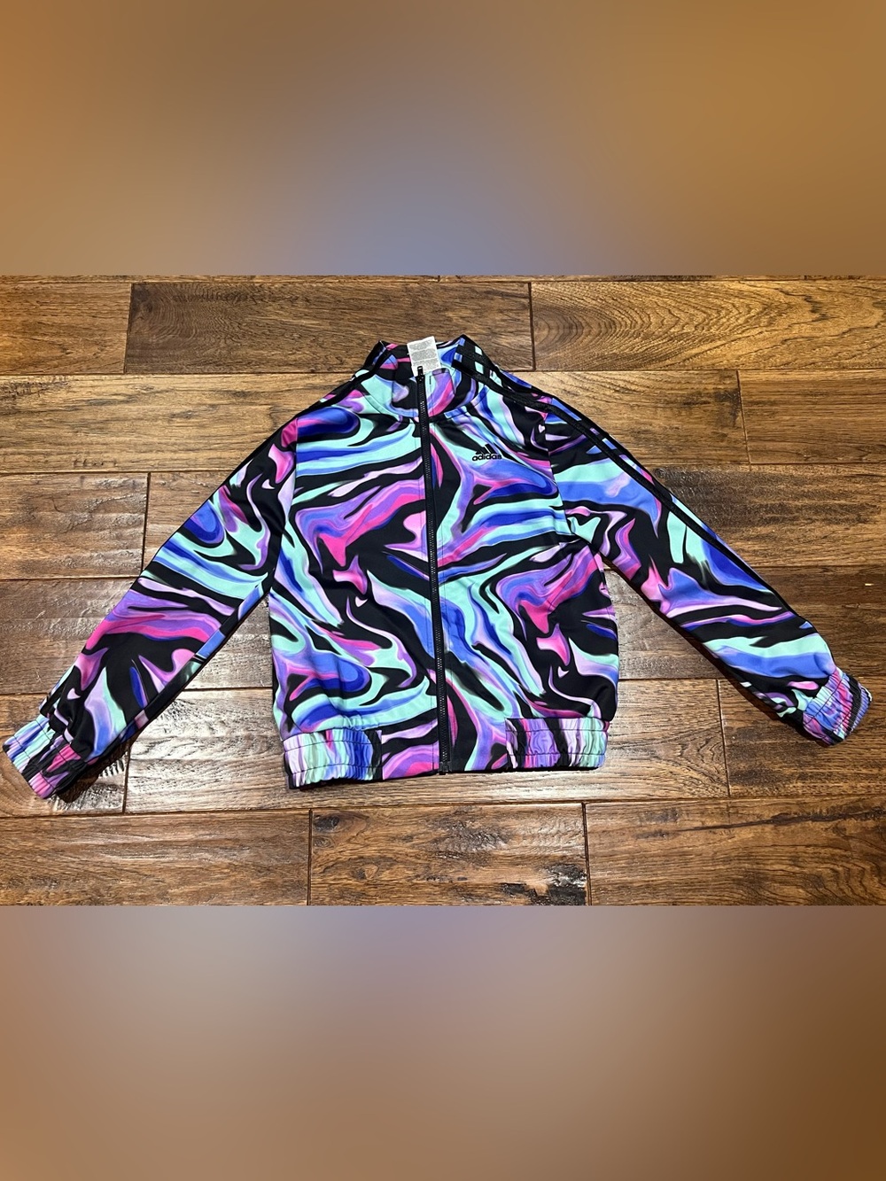 adidas Kids 7-8 Black Multicolor Swirl Track Jacket